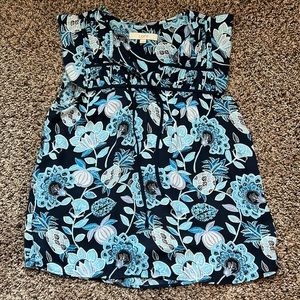 Loft Pineapple Dream Smocked Pleated  Tie Neck Sleeveless Shell